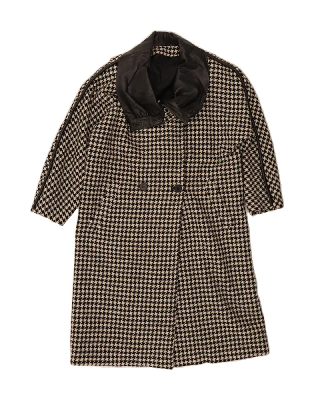 VINTAGE Womens Double Breasted Coat UK 12 Medium Black Houndstooth Sleek Women's Metallic VINTAGE Womens Double Breasted Coat UK 12 Medium Black Houndstooth Sleek Women's Metallic