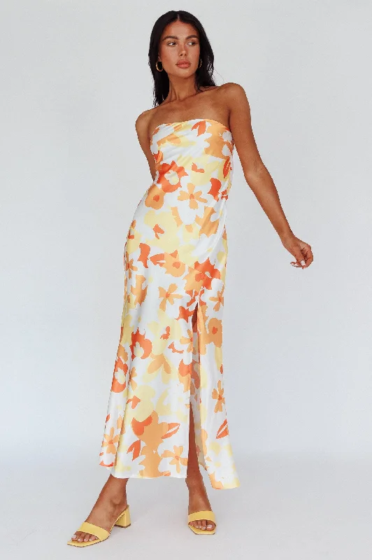 Latisha Strappy Cowl Back Midi Dress Floral Orange performance