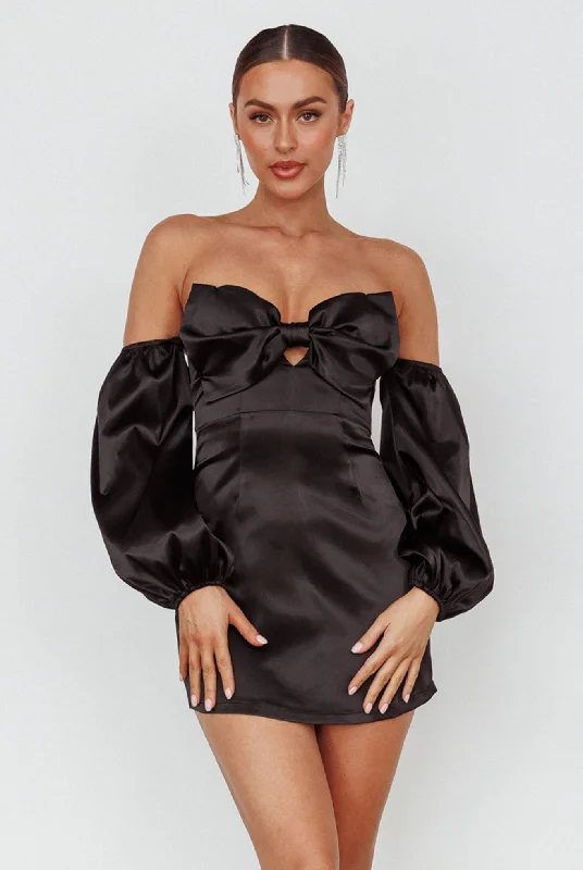 Lilly Off-Shoulder Bow Mini Dress Black Confident Women's High - fashion