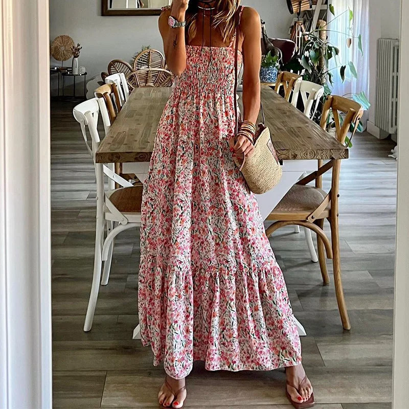 Sexy Floral Print Square Neck Boho Sling Dress Wholesale Dresses Monochromatic Office Style Sexy Floral Print Square Neck Boho Sling Dress Wholesale Dresses Monochromatic Office Style