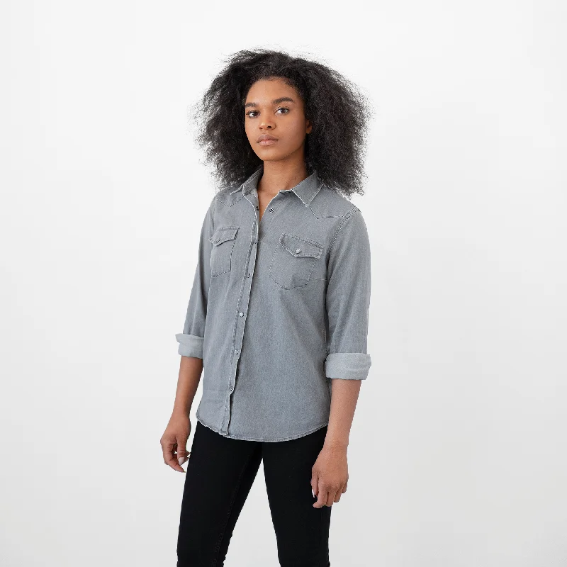 Women's Washed Gray Denim Frontier Shirt Modern Women's 