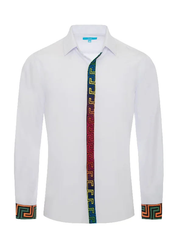 White Shirt W/ Multi Color Placket & Cuff 4417 Classic Women's Tweed