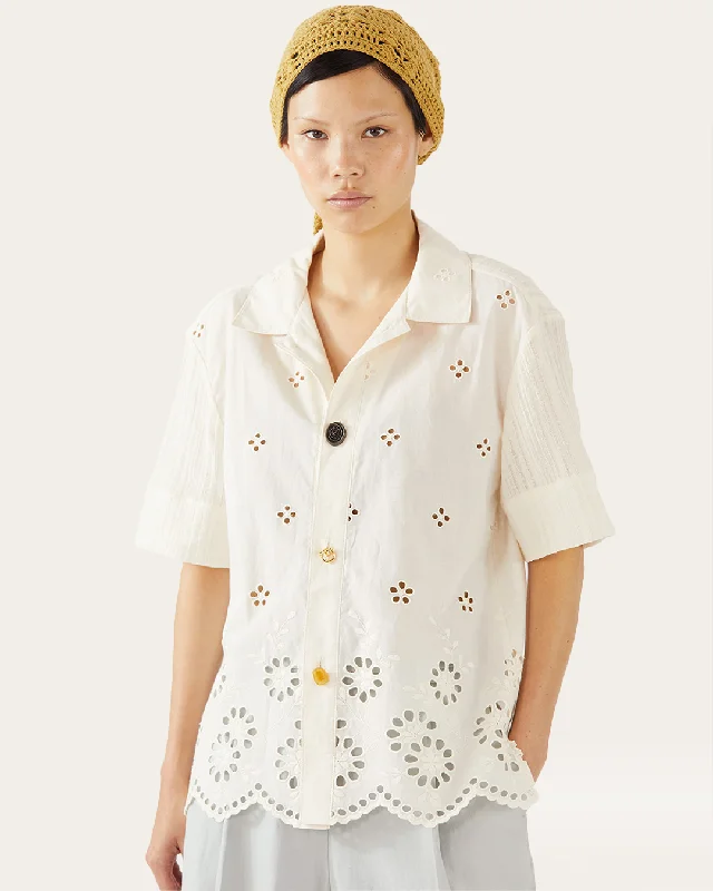 Marty Shirt Cotton Embroidery Cream Artistic Women's Avant - 