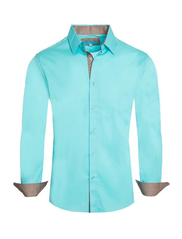 Turquoise Solid Cotton-Stretch L/S Shirt (4020) Practical Women's Multi - 