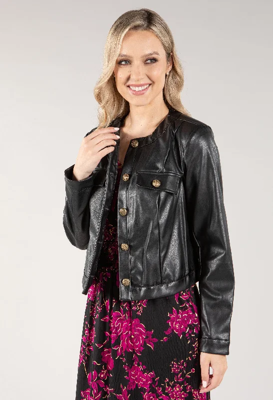 Leather Look Buttoned Jacket Practical Women's Quick - dry