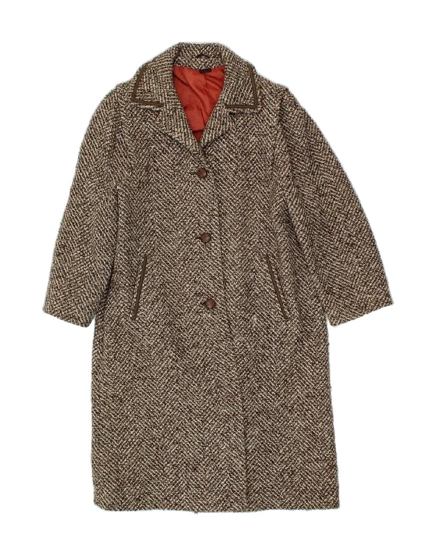 VINTAGE Womens Overcoat UK 16 Large Grey Chevron Refined Women's 