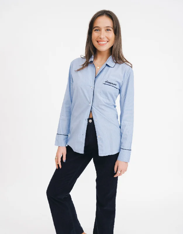 Dreamer Solid Upcycled Embroidered Shirt Dapper Women's Bow - adorned