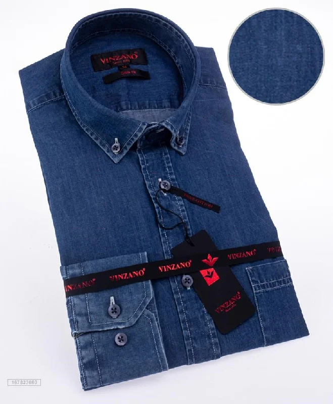 Jean Shirt in medium wash blue Minimalist Women's Casual