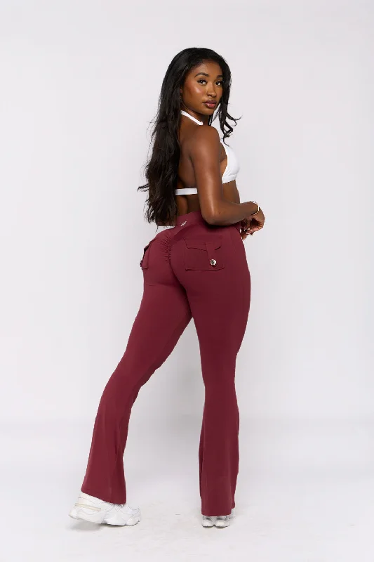 Pchee Wine Pocket Flare Scrunch Butt Pants Sporty Women's Athleisure 