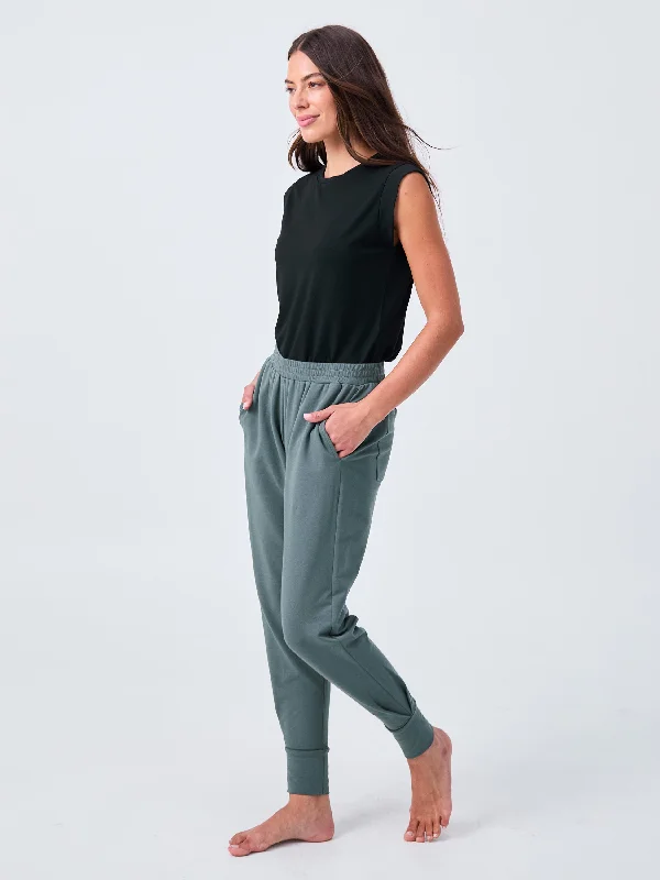 French Terry Side Pleat Jogger Jogger - Sage Sustainable Organic