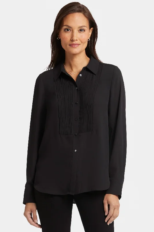 Tuxedo Blouse - Black Minimalist Women's Casual