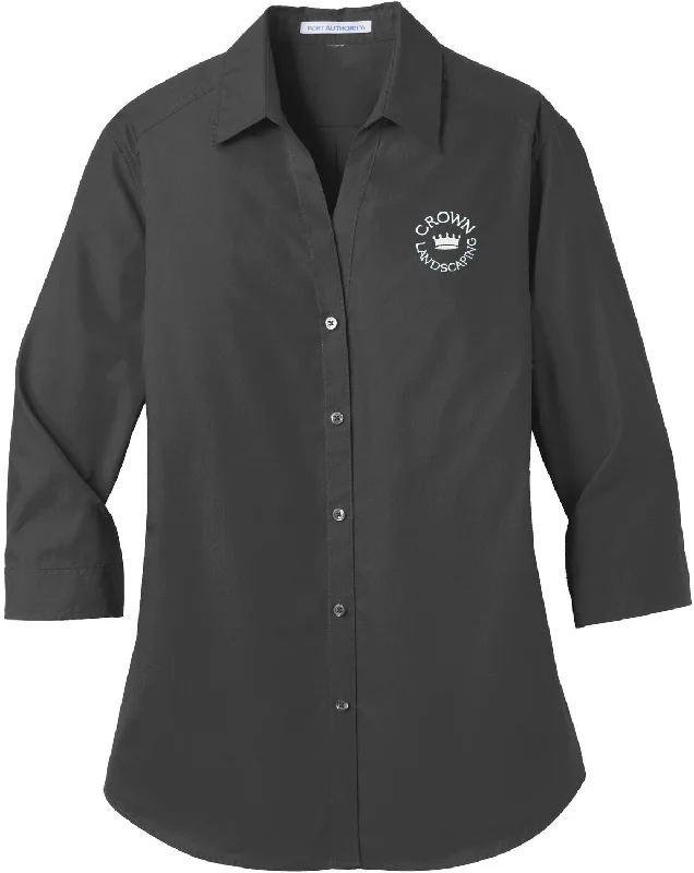 Port Authority Ladies 3/4-Sleeve Carefree Poplin Shirt Relaxed Women's 