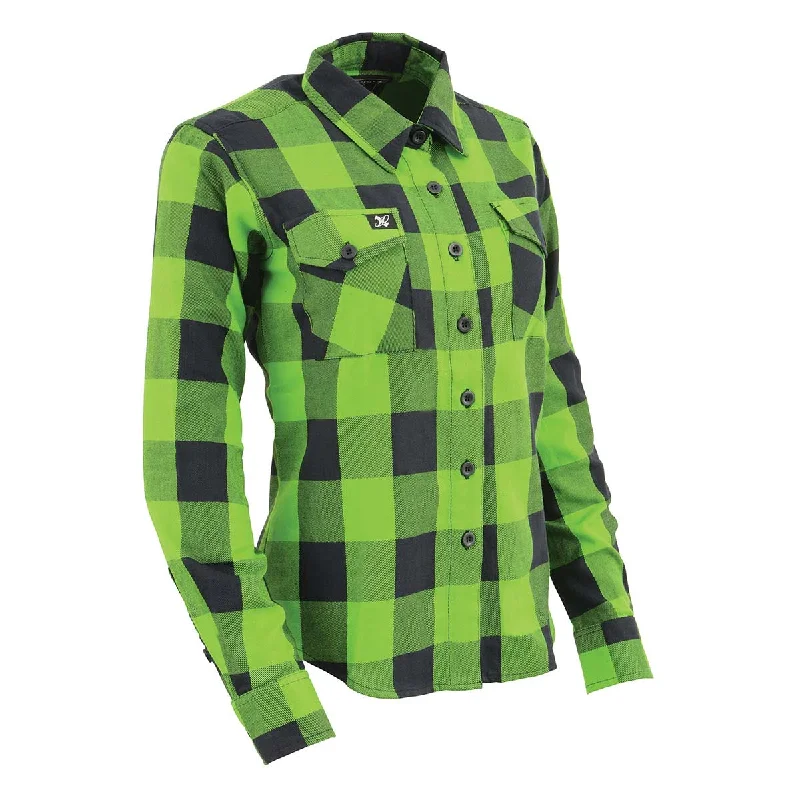 Milwaukee Leather MNG21606 Women's Lime Green and Black Long Sleeve Cotton Casual Flannel Shirt Practical Women's Quick - dry Milwaukee Leather MNG21606 Women's Lime Green and Black Long Sleeve Cotton Casual Flannel Shirt Practical Women's Quick - dry