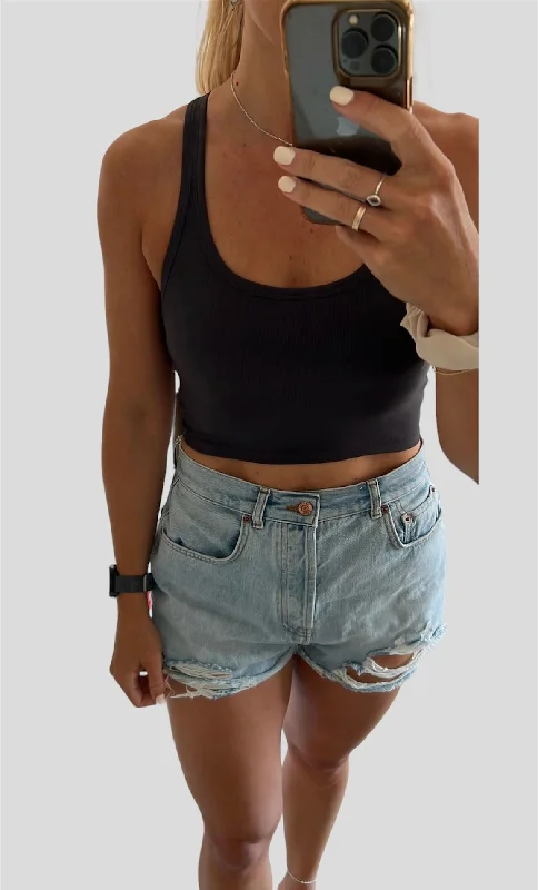 Dark Grey Long Line Ribbed Bra Top Practical Women's Multi - 