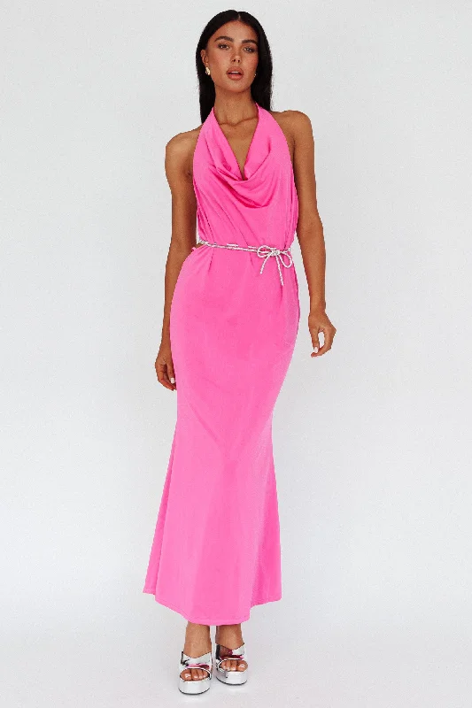 Emmi Cowl Neck Diamante Rope Dress Magenta Cool Women's Distressed
