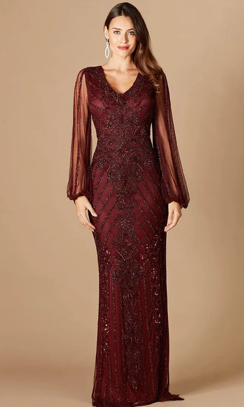 Lara Dresses 29369 - Bishop Sheer Sleeves Beaded Long Dress Sporty Women's Athleisure Lara Dresses 29369 - Bishop Sheer Sleeves Beaded Long Dress Sporty Women's Athleisure