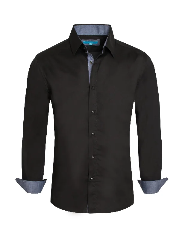Long sleeve, Cotton-Stretch Shirt in Black Relaxed Women's 