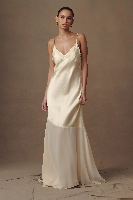 Evelyn Iridescent Satin Maxi Dress - Lemon Sorbet Sophisticated Women's 