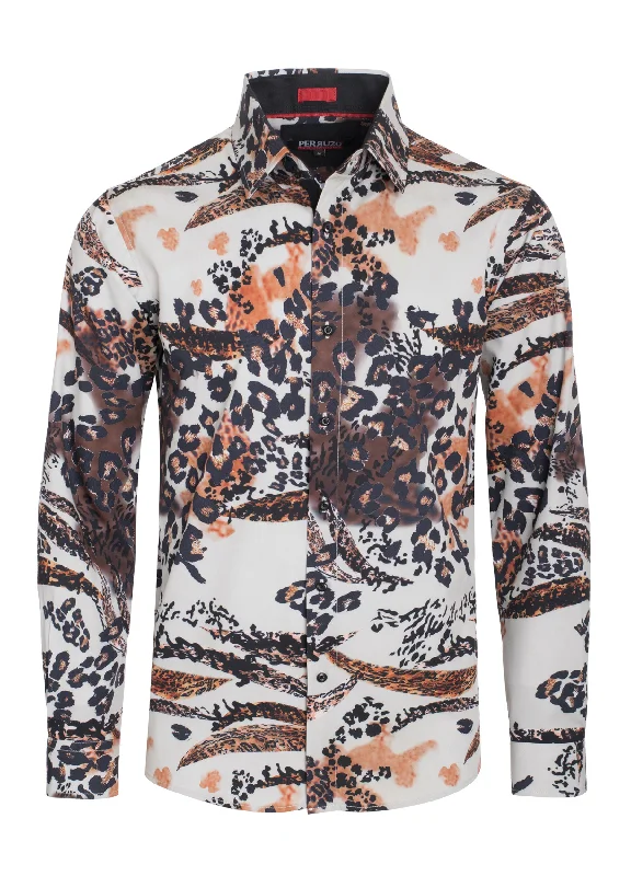 Cheetah Digital Printed Design Stretch L/S Shirt (4838) Traditional Women's Wool
