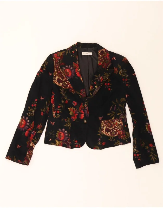 VINTAGE Womens Corduroy 2 Button Blazer Jacket UK 12 Medium Black Floral Feminine Women's Style VINTAGE Womens Corduroy 2 Button Blazer Jacket UK 12 Medium Black Floral Feminine Women's Style