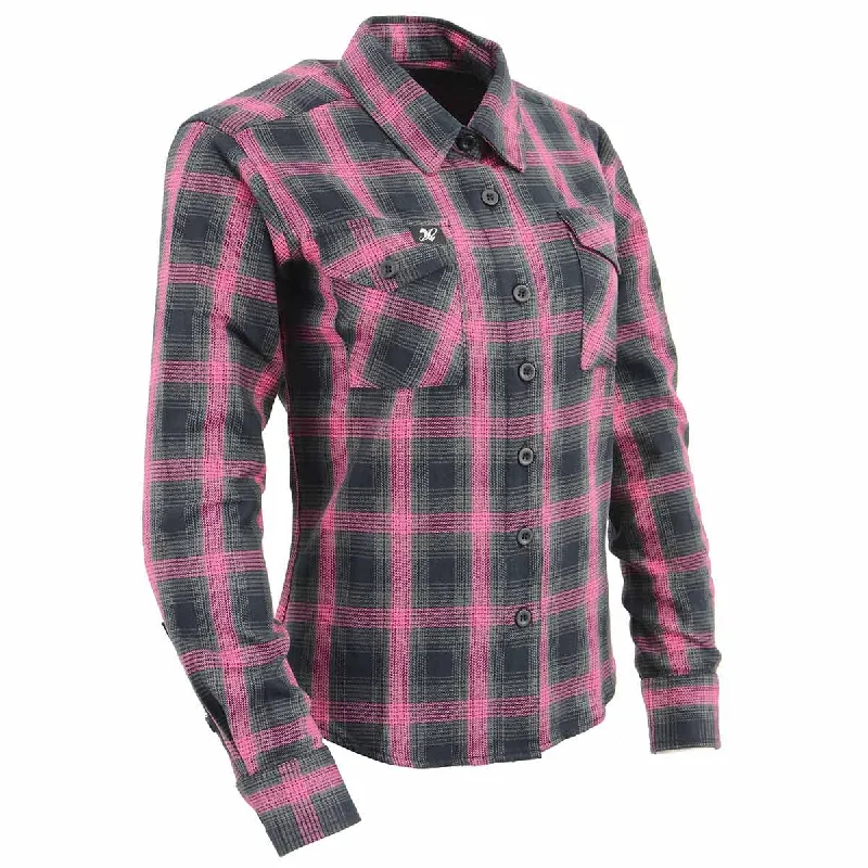 Milwaukee Leather MNG21604 Women's Casual Black with Pink Long Sleeve Casual Cotton Flannel Shirt Disco Milwaukee Leather MNG21604 Women's Casual Black with Pink Long Sleeve Casual Cotton Flannel Shirt Disco