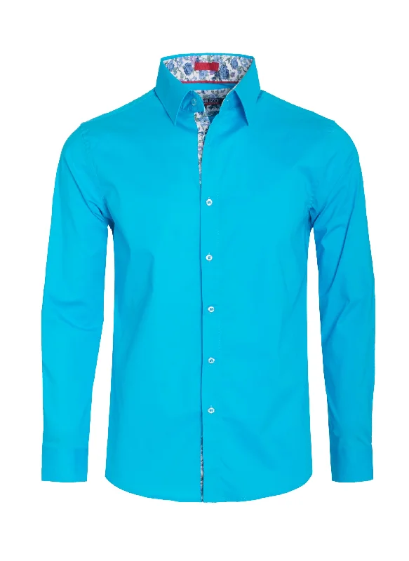 Turquoise Solid Cotton-Stretch L/S Shirt (4030) Youthful Women's Anime - inspired