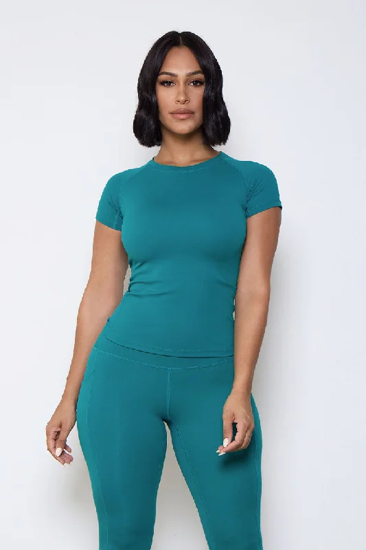 ESSENTIAL CREWNECK TOP-GREEN Casual Women's Loose - fitting