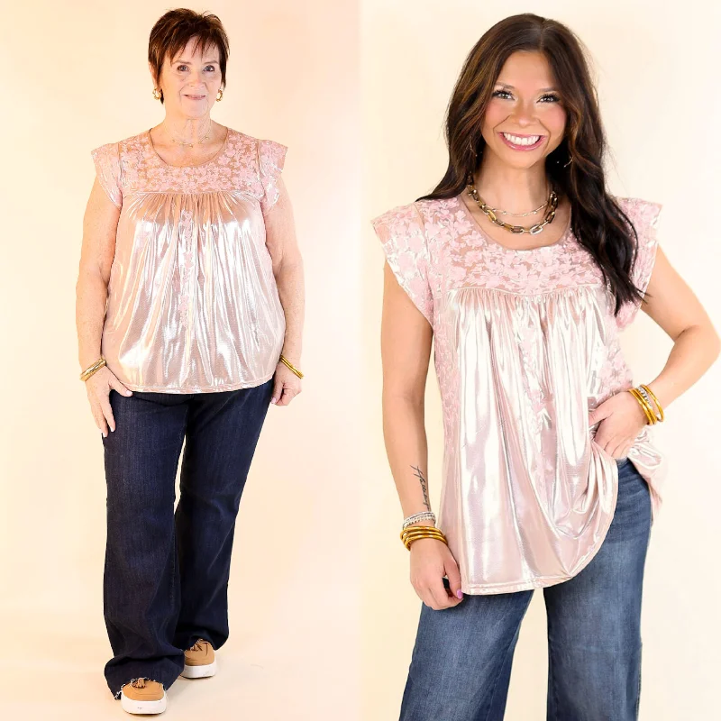 The Thrill Of It Floral Embroidered Metallic Top in Blush Pink Polished Women's Silk