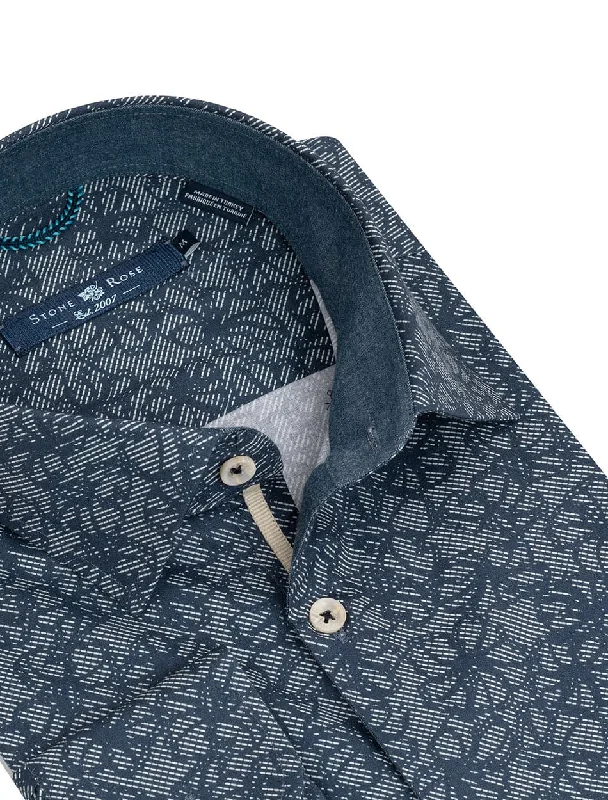 Navy Floral Print Long Sleeve Shirt Scandinavian