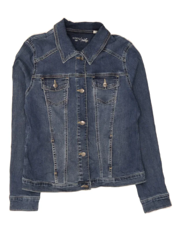 LEE Womens Riders Denim Jacket UK 14 Large Navy Blue Cotton Cashmere