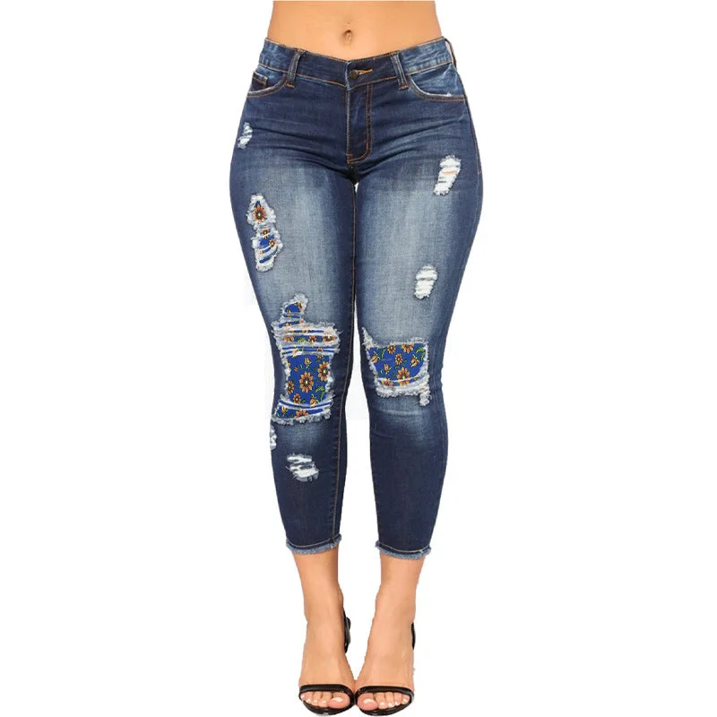 High Waisted Stretchy Painted Denim Pencil Calf Pants Wholesale Womens Clothing Elegant Women's 