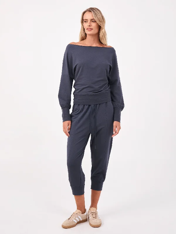 Breeze French Terry Cropped Jogger - Charcoal Dapper Women's Bow - adorned