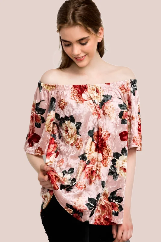 *SALE Mittoshop Velvet Floral Blouse - Blush Rose Earthy Women's 