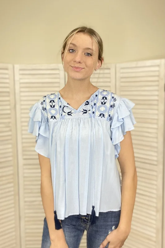 Sweet Smells Embroidered Tassel Short Sleeve Top *Final Sale* Preppy Women's College