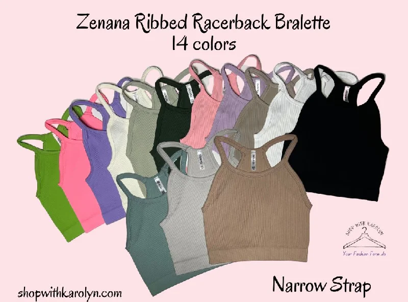 Ribbed Cropped Racerback Cami bralette thin strap by Zenana - 10 colors purpose
