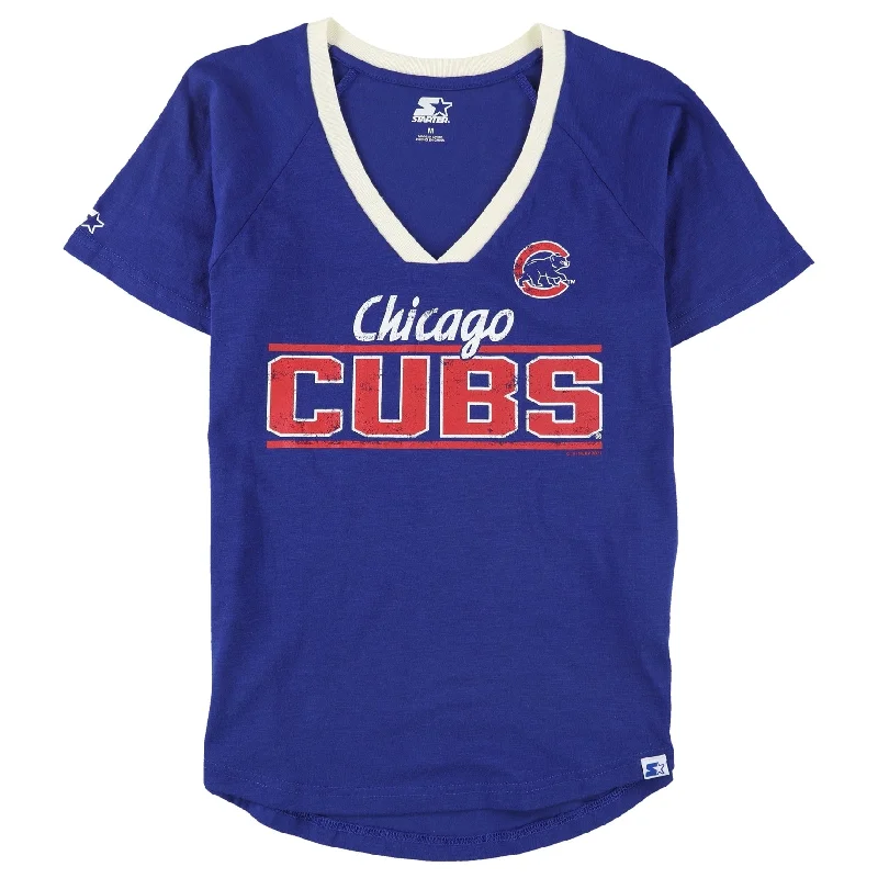 STARTER Womens Chicago Cubs Logo Graphic T-Shirt, Blue, Medium Feminine Women's Style 