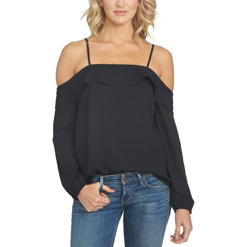 1.STATE Womens Flounce Knit Blouse, Black, Small Sustainable Organic