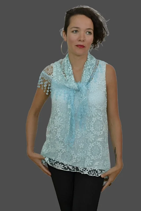 Seduzione Hi Lo Blouse + Fringe Scarf - Blue Disco