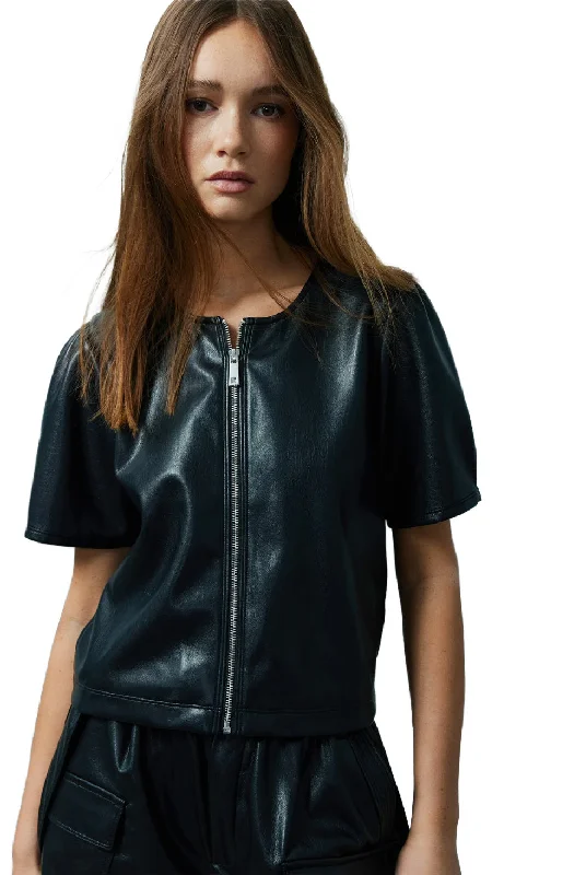 Houston Faux Leather Zip Up Top Black Cool Women's Skate