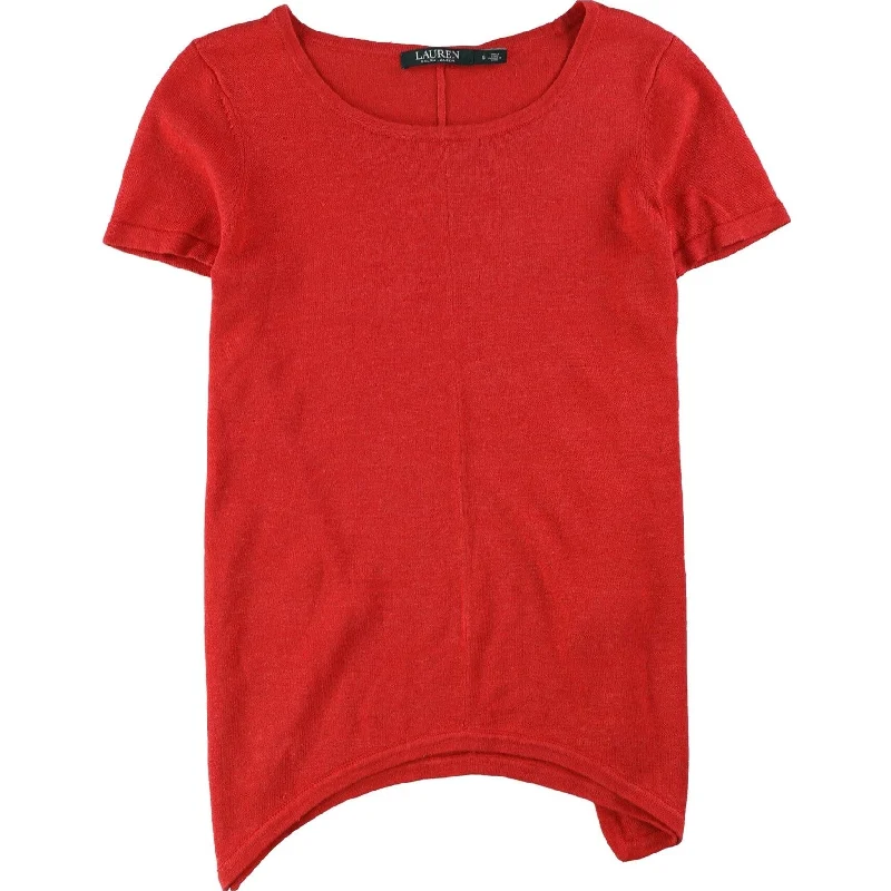 Ralph Lauren Womens Handkerchief Hem Basic T-Shirt, Red, Small Traditional Women's 