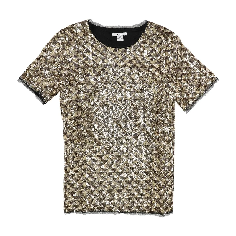bar III Womens Sequined Embellished T-Shirt, Metallic, Small Sleek Women's 
