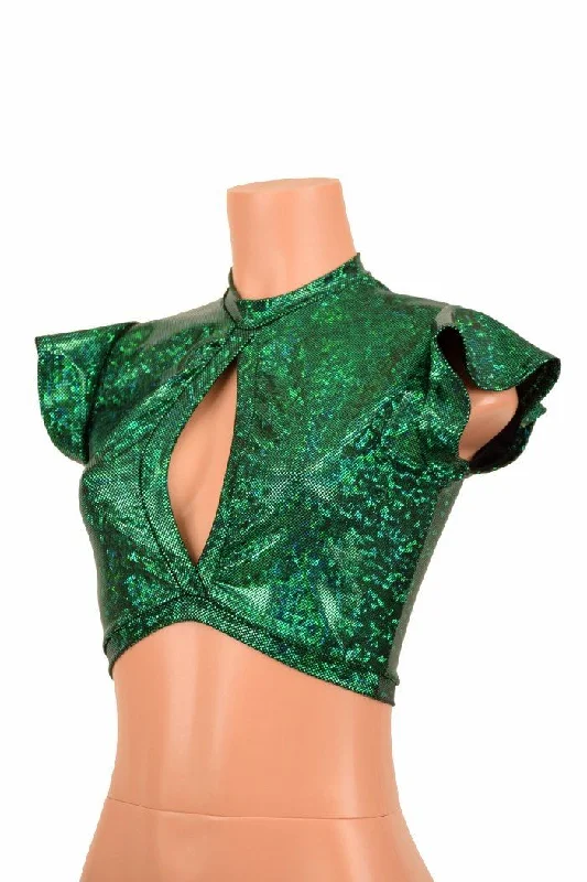 Flip Sleeve Keyhole Top in Green Disco
