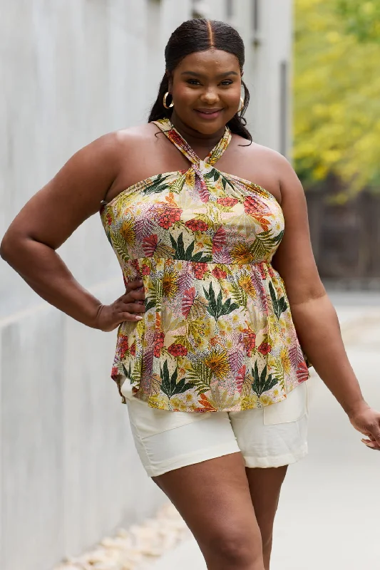 Be Stage Floral Halter Top in Green Adventure