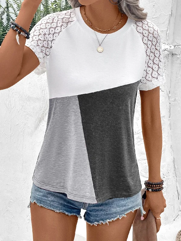 Color Block Raglan Sleeve Round Neck Tee Relaxed Women's 