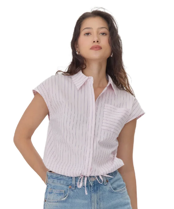 Nala Cotten Blend Striped Shirt - Pale Pink Luxurious Women's High -  end