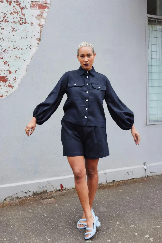 Rafiki Shirt Black Linen Relaxed Women's 