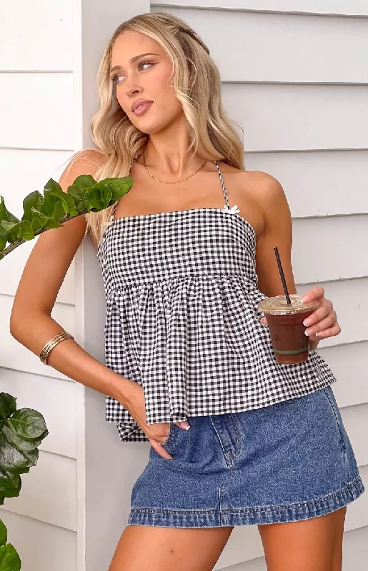 Aspen Black Gingham Halter Top Cashmere