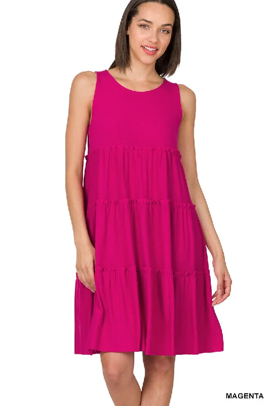 Sleeveless Tiered Tank Dress by Zenana - Asst colors European