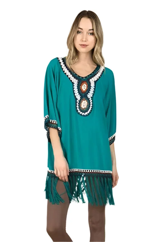 Monoreno Crochet Fringe Tunic - Turquoise Australian Beach