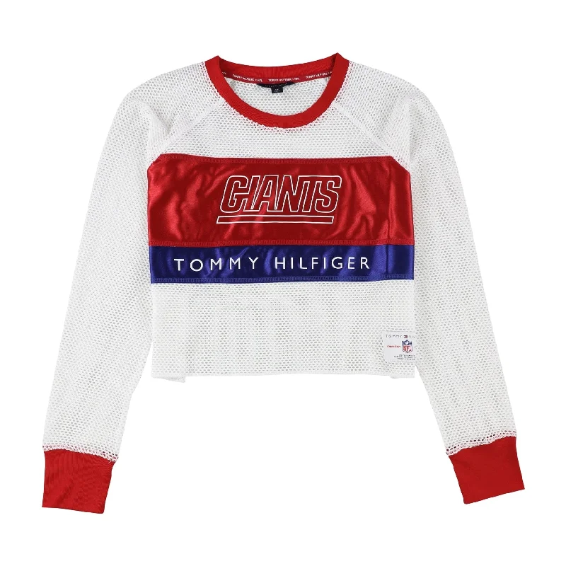 Tommy Hilfiger Womens Giants Mesh Crop Graphic T-Shirt, White, Small Vacation